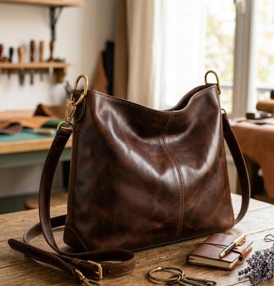 Artisan Crafted Full-Grain Leather Hobo Bag – Parisian Chestnut Edition