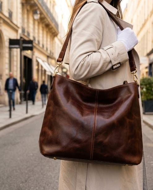 Artisan Crafted Full-Grain Leather Hobo Bag – Parisian Chestnut Edition