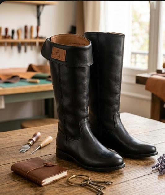 Handcrafted Premium Black Leather Knee-High Boots – Artisan Edition"